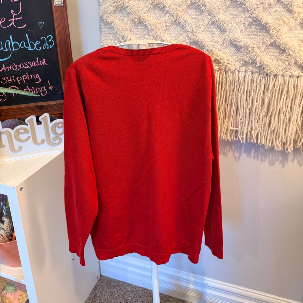 LandsEnd Women’s Classic Red Button-Front Sweater Cardigan Med 10/12 NWOT - Picture 3 of 3